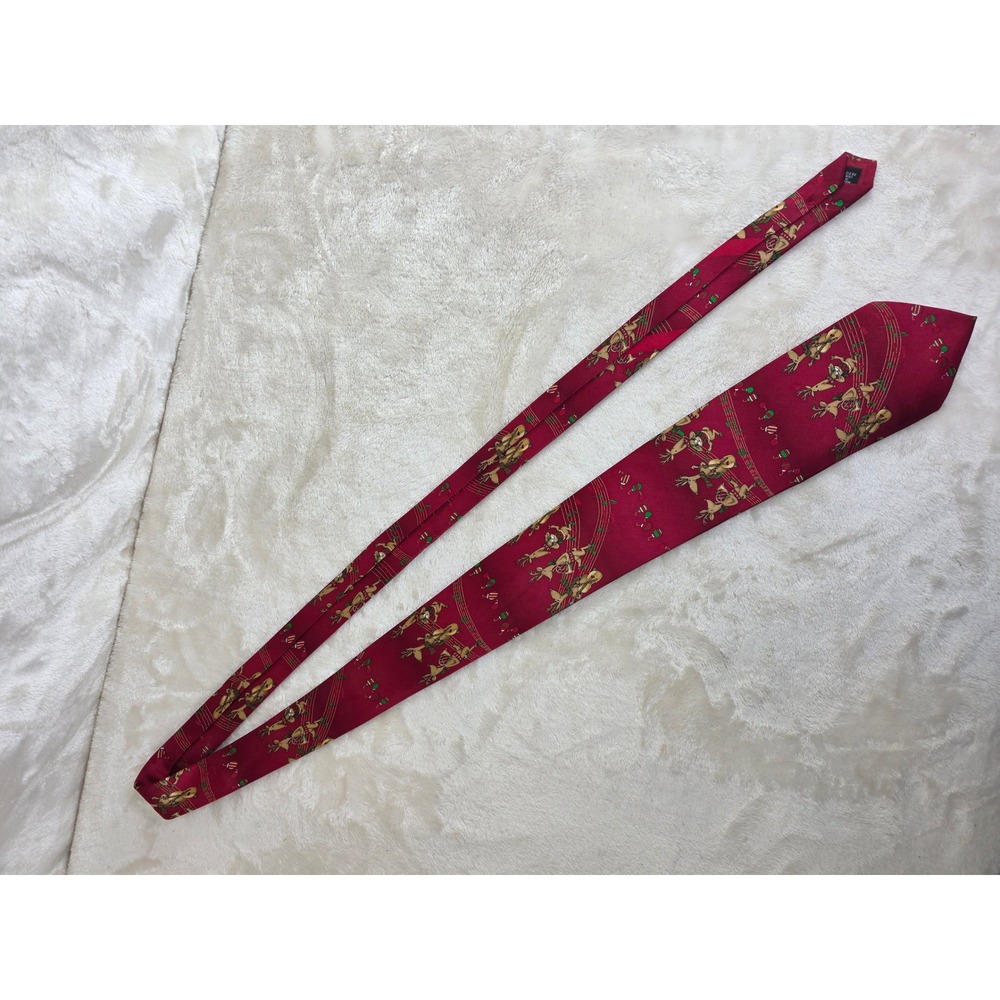 Holiday Traditions Hallmark Reindeer Musical‎ Silk Tie Red Christmas MMG Mens